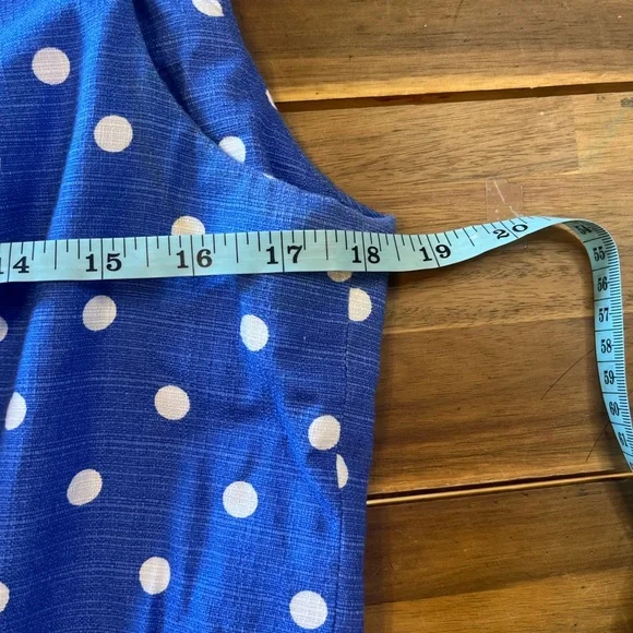 Ralph Lauren chaps Blue Polka Dot Mini Dress Pleated Pocket Sleeveless size 14 - Picture 8 of 9